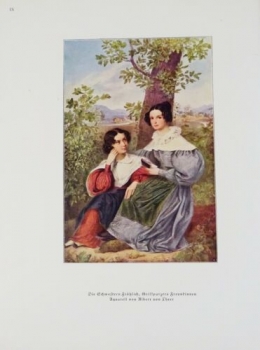 Alter Druck von 1941 - Die Schwestern Fröhlich, Grillparzers Freundinnen. Aquarell von Albert von Theer - alter Druck  / Spiel der Schubertianer